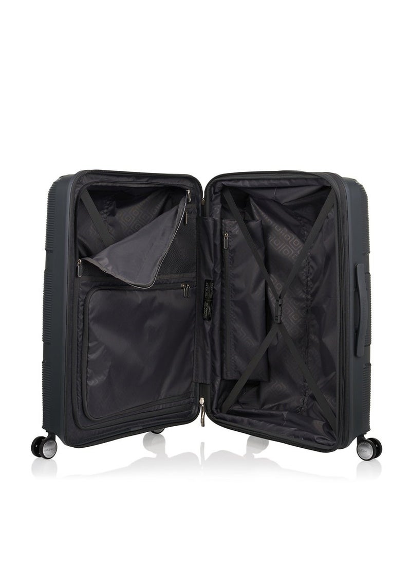AMERICAN TOURISTER Instagon Suitcase, Check-In Size 81 cm / 30 inch, 4 Double Wheels, Hard Top, Polypropylene, Dark Grey|DuoSaf™ Security Zipper|TSA 008 Lock|Optimov™ Shock Absorbing Wheels|Expandable - 3 Years International Warranty - Image 4
